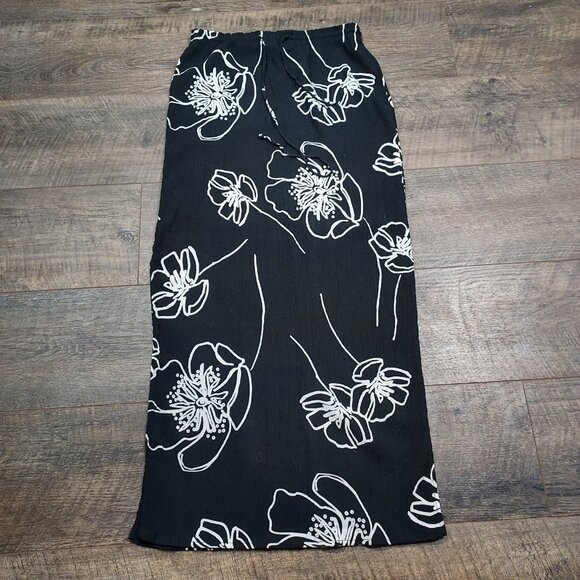 New York & Company Dresses & Skirts - New York&Co Maxi Skirt Black Floral Sleevless Top Crinkle Size S 1990 Vintage